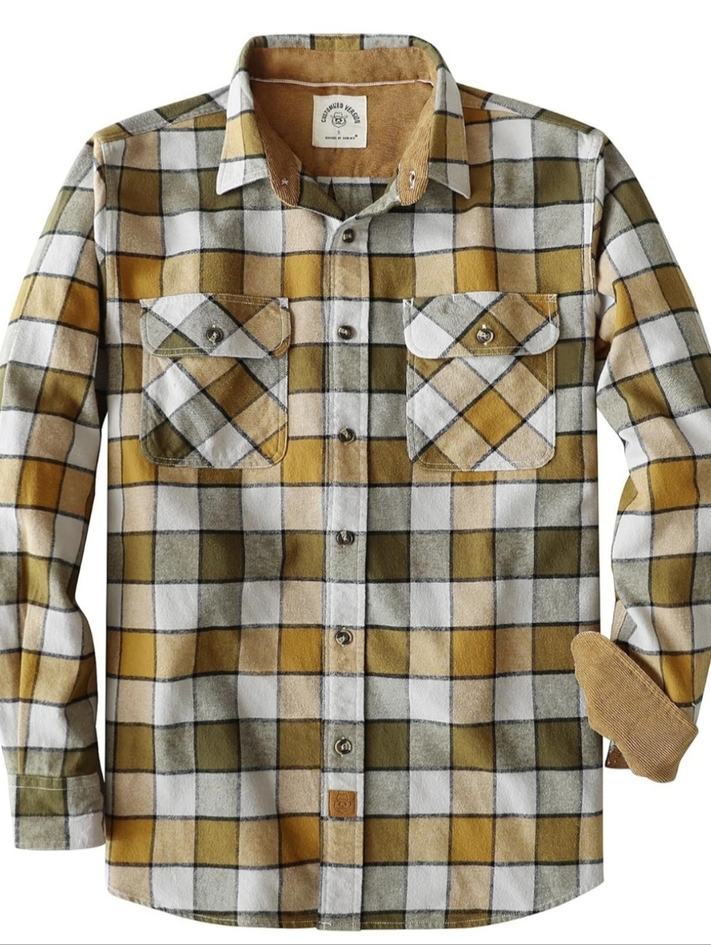 Dubinik Customized Version Green And Gold Flannel Corduroy Trim Shirt NWOT XL